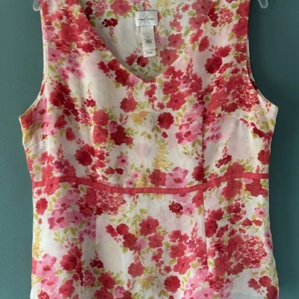 Emma James Women Pink White Floral Sleeveless Top 16 V Neck Boho Cottagecore